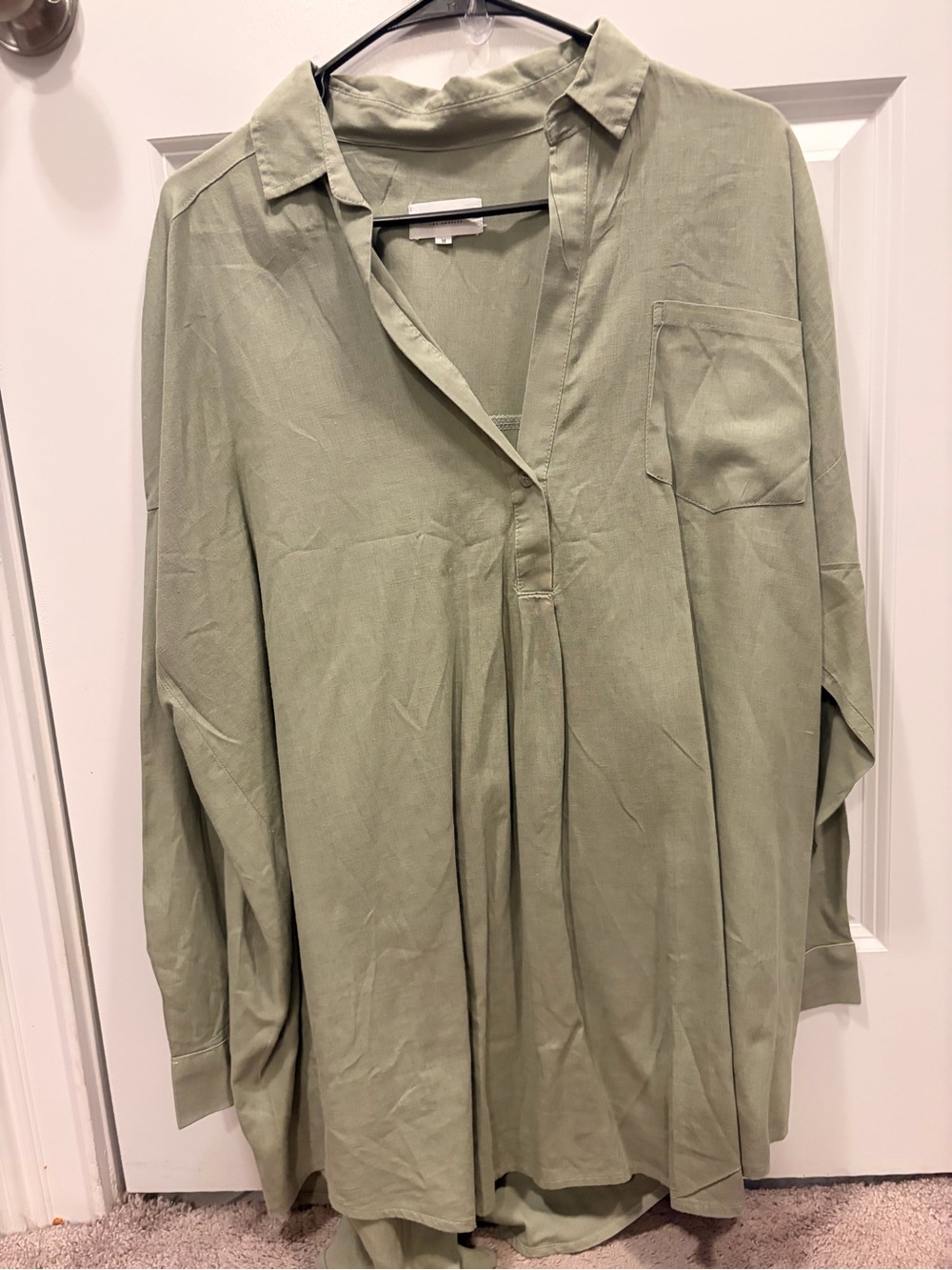 Light Olive Green Pullover Tunic with Chest Pocket - Brand Unspecified